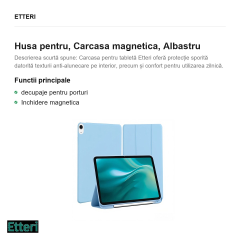 Husa Etteri pentru Apple iPad 10.9 (gen 10, 2022), Carcasa magnetica, Albastru [1]
