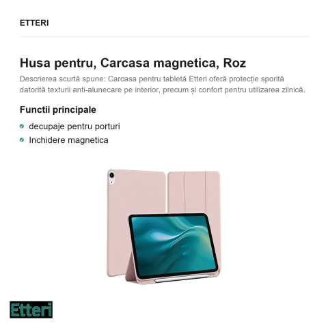 Husa Etteri pentru Apple iPad 10.9 (gen 10, 2022), Carcasa magnetica, Roz [1]