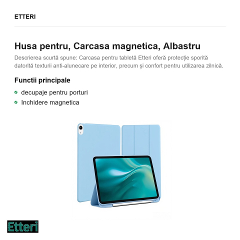 Husa Etteri pentru Apple iPad Air 10.9 (gen 4/5), Carcasa magnetica, Albastru [1]