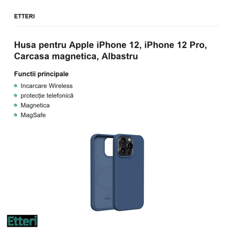 Husa Etteri Silicone Mag pentru Apple iPhone 12, iPhone 12 Pro, Carcasa magnetica, Albastru [1]