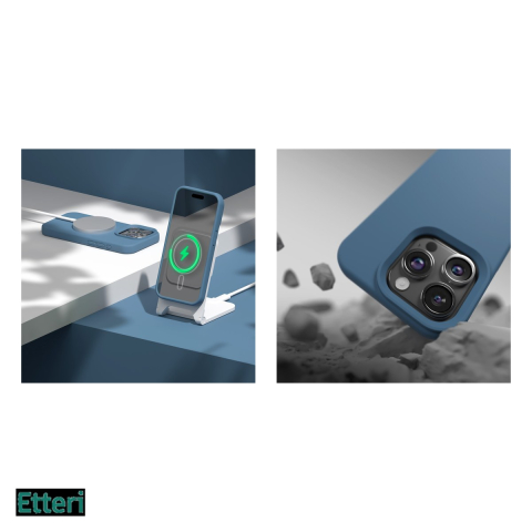 Husa Etteri Silicone Mag pentru Apple iPhone 12, iPhone 12 Pro, Carcasa magnetica, Albastru [4]