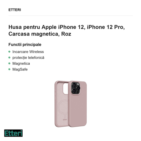 Husa Etteri Silicone Mag pentru Apple iPhone 12, iPhone 12 Pro, Carcasa magnetica, Roz [1]