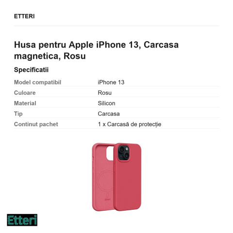 Husa Etteri Silicone Mag pentru Apple iPhone 13, Carcasa magnetica, Rosu [2]