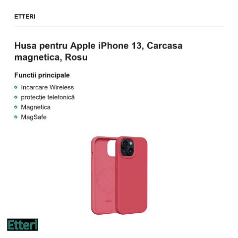 Husa Etteri Silicone Mag pentru Apple iPhone 13, Carcasa magnetica, Rosu [1]
