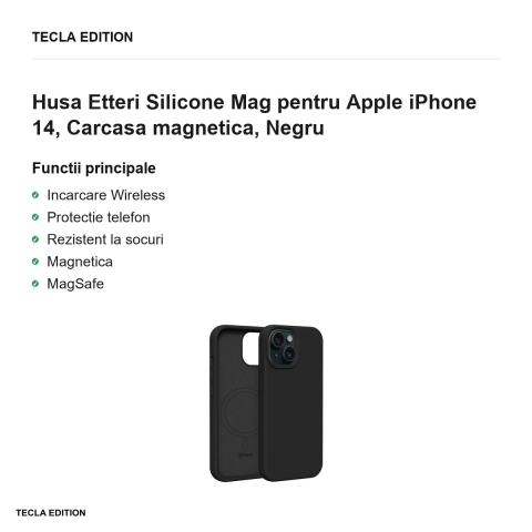 Husa Etteri Silicone Mag pentru Apple iPhone 14, Carcasa magnetica, Negru [1]
