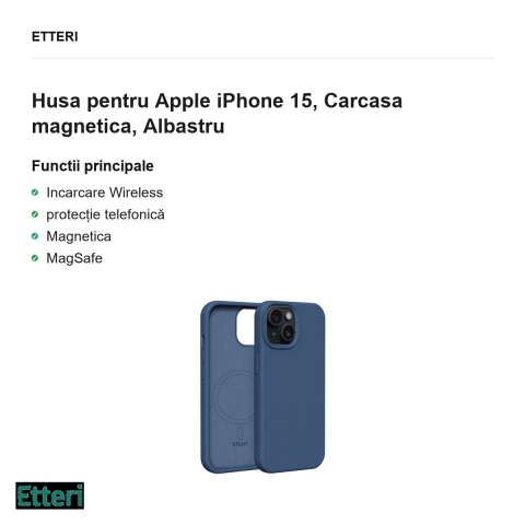 Husa Etteri Silicone Mag pentru Apple iPhone 15, Carcasa magnetica, Albastru [1]