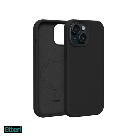 Huse si protectii smartphone - Husa Etteri Silicone Mag pentru Apple iPhone 15, Carcasa magnetica, Negru
