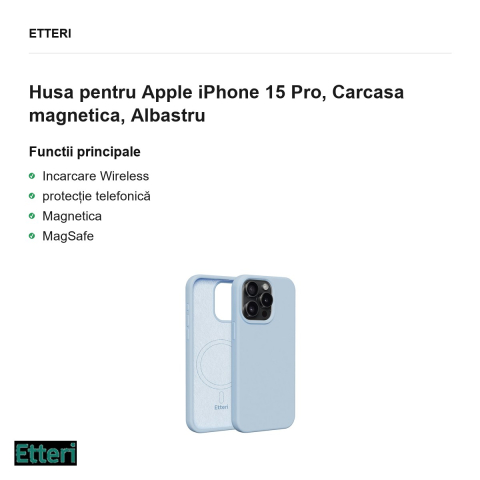 Husa Etteri Silicone Mag pentru Apple iPhone 15 Pro, Carcasa magnetica, Albastru [1]