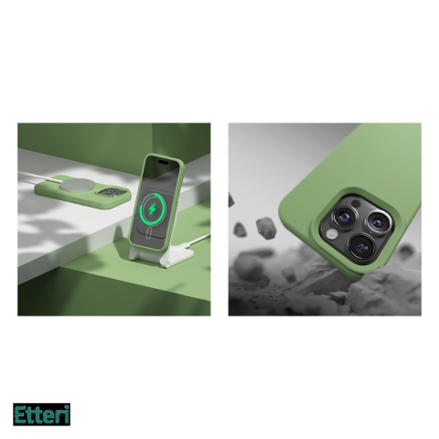 Husa Etteri Silicone Mag pentru Apple iPhone 15 Pro, Carcasa magnetica, Verde [4]