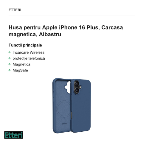 Husa Etteri Silicone Mag pentru Apple iPhone 16 Plus, Carcasa magnetica, Albastru [1]