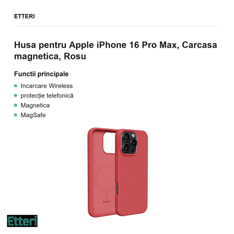 Husa Etteri Silicone Mag pentru Apple iPhone 16 Pro Max, Carcasa magnetica, Rosu [1]