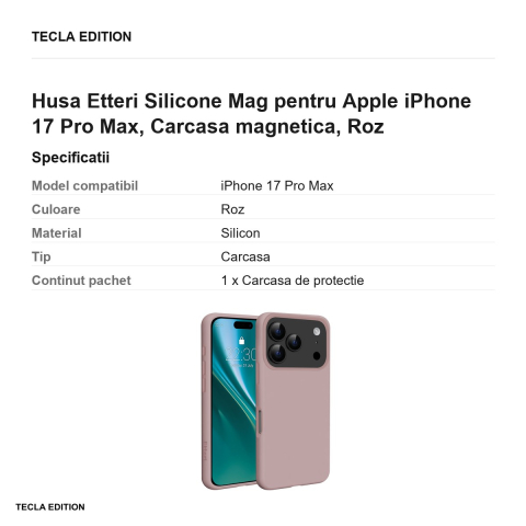 Husa Etteri Silicone Mag pentru Apple iPhone 17 Pro Max, Carcasa magnetica, Roz [2]