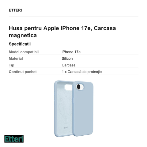 Husa Etteri Silicone Mag pentru Apple iPhone 17e, Carcasa magnetica, Albastru deschis [2]