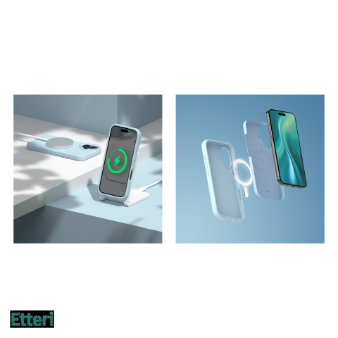 Husa Etteri Silicone Mag pentru Apple iPhone 17e, Carcasa magnetica, Albastru deschis [4]