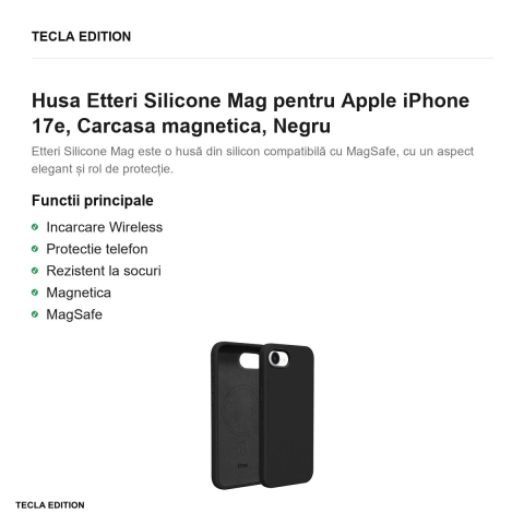 Husa Etteri Silicone Mag pentru Apple iPhone 17e, Carcasa magnetica, Negru [1]