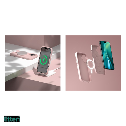 Husa Etteri Silicone Mag pentru Apple iPhone 17e, Carcasa magnetica, Roz [4]
