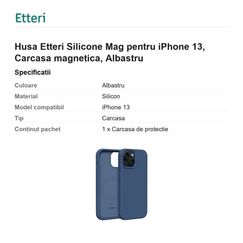 Husa Etteri Silicone Mag pentru iPhone 13, Carcasa magnetica, Albastru [2]