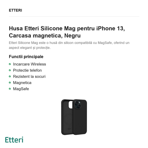 Husa Etteri Silicone Mag pentru iPhone 13, Carcasa magnetica, Negru [1]