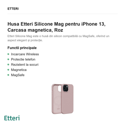 Husa Etteri Silicone Mag pentru iPhone 13, Carcasa magnetica, Roz [1]