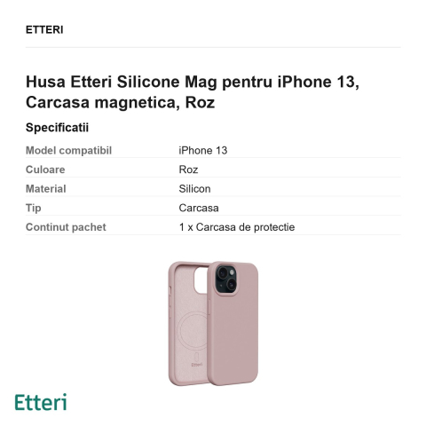 Husa Etteri Silicone Mag pentru iPhone 13, Carcasa magnetica, Roz [2]