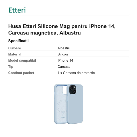 Husa Etteri Silicone Mag pentru iPhone 14, Carcasa magnetica, Albastru [2]