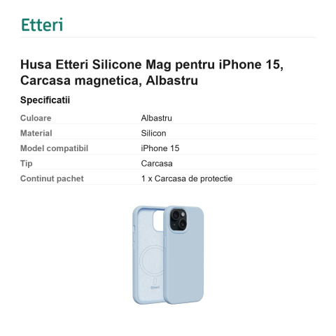 Husa Etteri Silicone Mag pentru iPhone 15, Carcasa magnetica, Albastru [2]