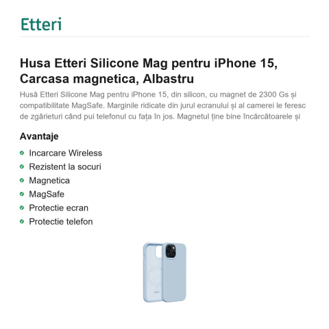 Husa Etteri Silicone Mag pentru iPhone 15, Carcasa magnetica, Albastru [1]