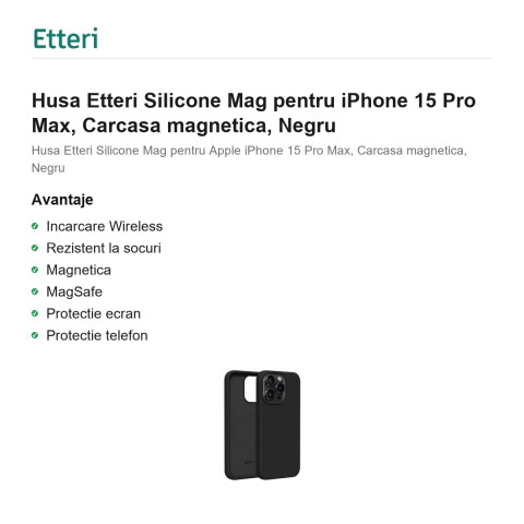 Husa Etteri Silicone Mag pentru iPhone 15 Pro Max, Carcasa magnetica, Negru [1]