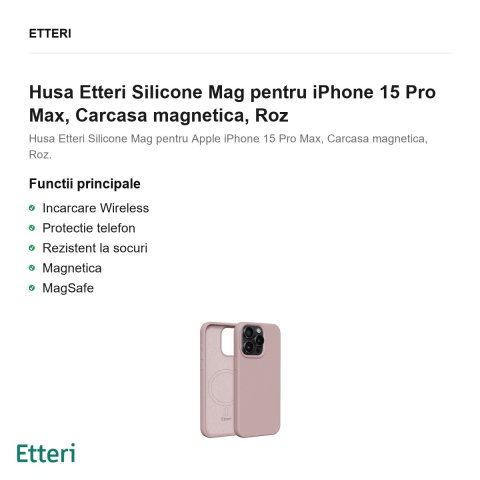Husa Etteri Silicone Mag pentru iPhone 15 Pro Max, Carcasa magnetica, Roz [1]