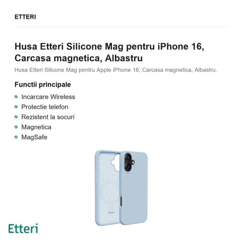 Husa Etteri Silicone Mag pentru iPhone 16, Carcasa magnetica, Albastru [1]