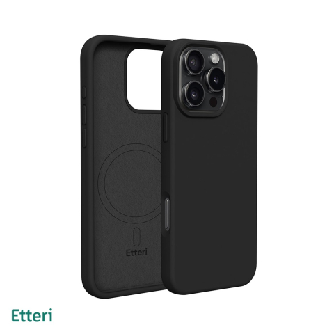 Huse si protectii smartphone - Husa Etteri Silicone Mag pentru iPhone 16 Pro, Carcasa magnetica, Negru