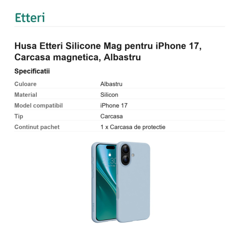 Husa Etteri Silicone Mag pentru iPhone 17, Carcasa magnetica, Albastru [2]