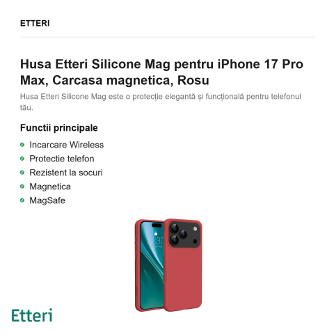 Husa Etteri Silicone Mag pentru iPhone 17 Pro Max, Carcasa magnetica, Rosu [1]