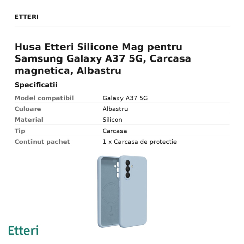 Husa Etteri Silicone Mag pentru Samsung Galaxy A37 5G, Carcasa magnetica, Albastru [2]