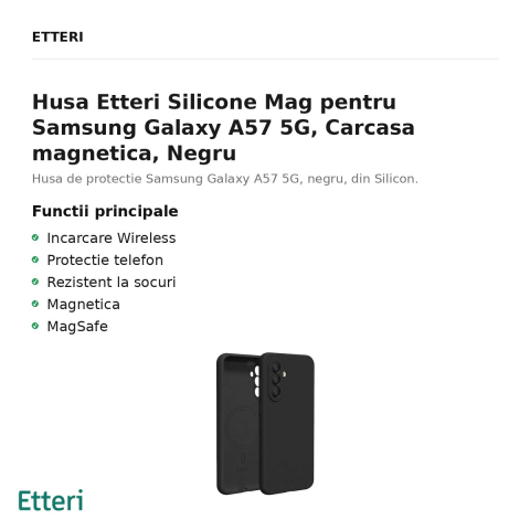 Husa Etteri Silicone Mag pentru Samsung Galaxy A57 5G, Carcasa magnetica, Negru [1]
