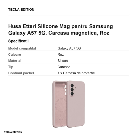 Husa Etteri Silicone Mag pentru Samsung Galaxy A57 5G, Carcasa magnetica, Roz [2]