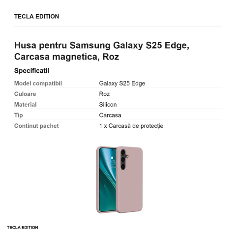 Husa Etteri Silicone Mag pentru Samsung Galaxy S25 Edge, Carcasa magnetica, Roz [2]