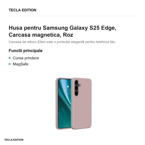 Husa Etteri Silicone Mag pentru Samsung Galaxy S25 Edge, Carcasa magnetica, Roz [1]