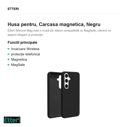 Husa Etteri Silicone Mag pentru Samsung Galaxy S25 Plus, Carcasa magnetica, Negru [1]