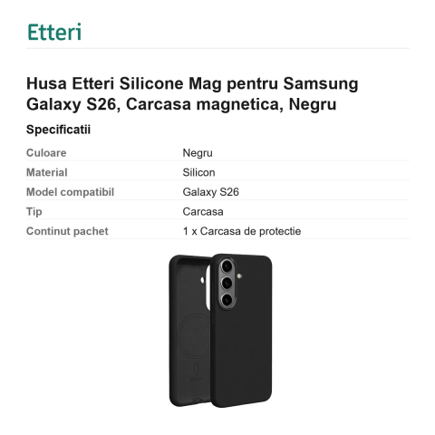 Husa Etteri Silicone Mag pentru Samsung Galaxy S26, Carcasa magnetica, Negru [2]