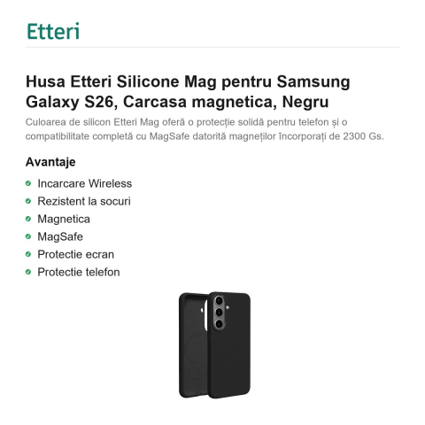 Husa Etteri Silicone Mag pentru Samsung Galaxy S26, Carcasa magnetica, Negru [1]