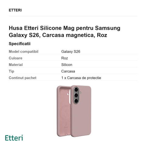Husa Etteri Silicone Mag pentru Samsung Galaxy S26, Carcasa magnetica, Roz [2]