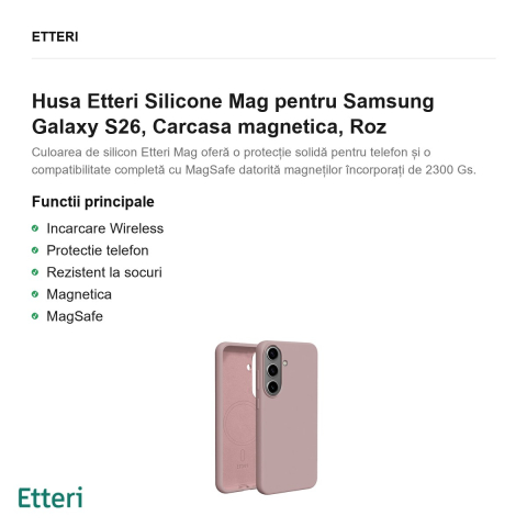 Husa Etteri Silicone Mag pentru Samsung Galaxy S26, Carcasa magnetica, Roz [1]