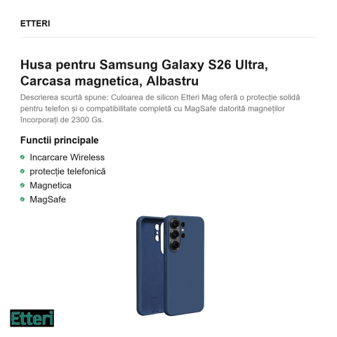 Husa Etteri Silicone Mag pentru Samsung Galaxy S26 Ultra, Carcasa magnetica, Albastru [1]