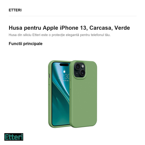 Husa Etteri Silicone pentru Apple iPhone 13, Carcasa, Verde [1]