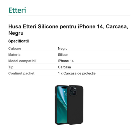 Husa Etteri Silicone pentru iPhone 14, Carcasa, Negru [2]