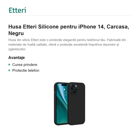 Husa Etteri Silicone pentru iPhone 14, Carcasa, Negru [1]