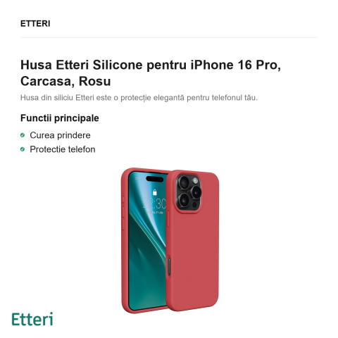 Husa Etteri Silicone pentru iPhone 16 Pro, Carcasa, Rosu [1]