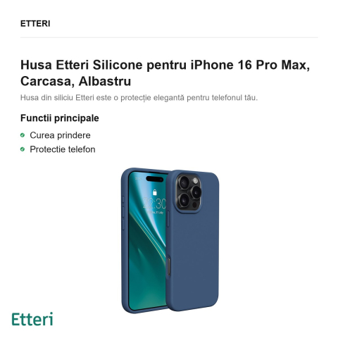 Husa Etteri Silicone pentru iPhone 16 Pro Max, Carcasa, Albastru [1]