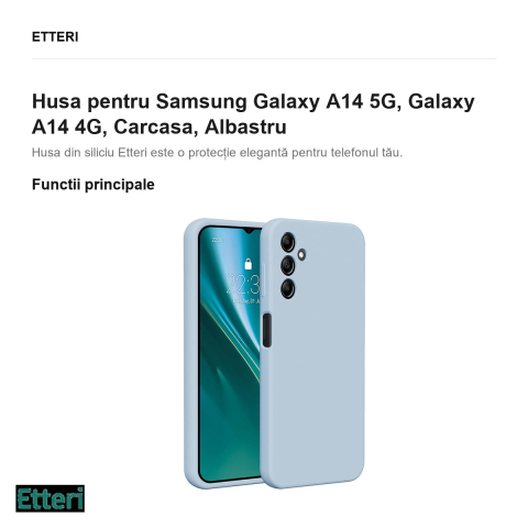 Husa Etteri Silicone pentru Samsung Galaxy A14 5G, Galaxy A14 4G, Carcasa, Albastru [1]